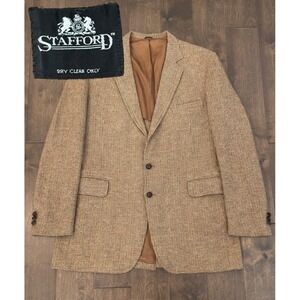 Vintage Stafford Tweed Men 100% Wool Sports Coat Suit Jacket Blazer Size 44L USA